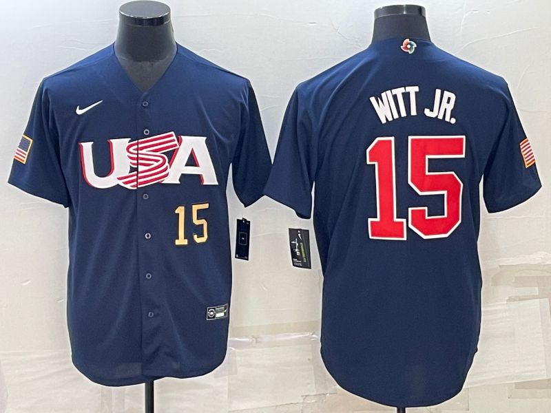 Men 2023 World Cub USA #15 Witt jr Blue Nike MLB Jersey2->more jerseys->MLB Jersey